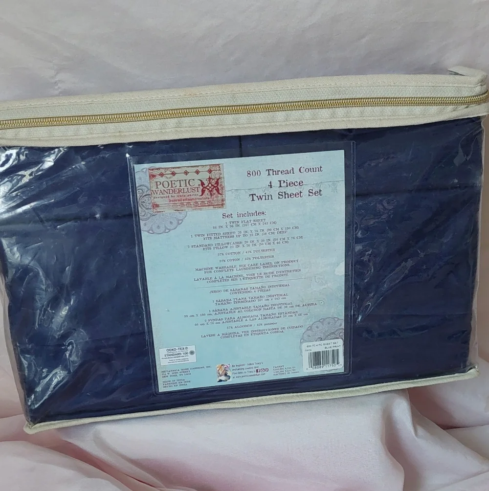 Poetic Wanderlust 800TC/ Dark Blue Twin Sheet Set~ New